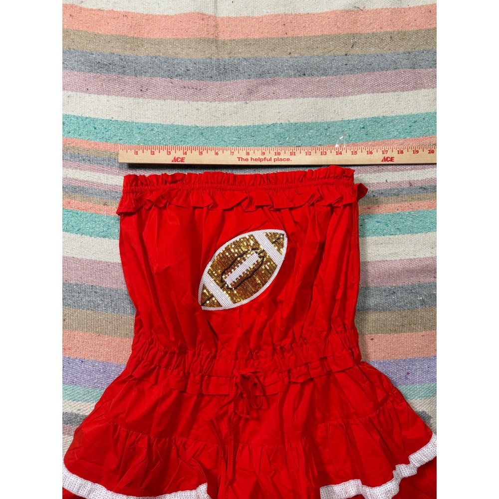 Main Strip Football Tube Dress NWT Red‎ Ruffle Strapless Mini Dress Size Large - Picture 5 of 6